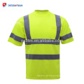 Alta visibilidade verde limão classe 2 t-shirt gola redonda segurança Workwear com listras reflexivas e bolso